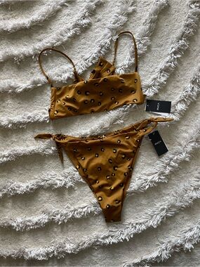 RVCA Mustard Leopard Print Tie-Side Bikini